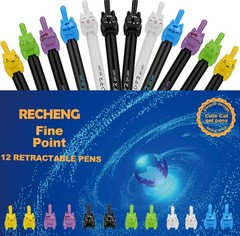 RECHENG retractable cat gel pens,Fine Point 0.5mm black ink,Cute kitty fun ba…