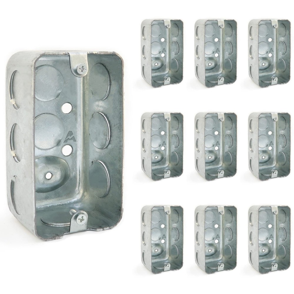 (10 Pack) 4 x 2 Inch Single-Gang Metal Handy Electrical Box, 1-7/8″ Depth,…
