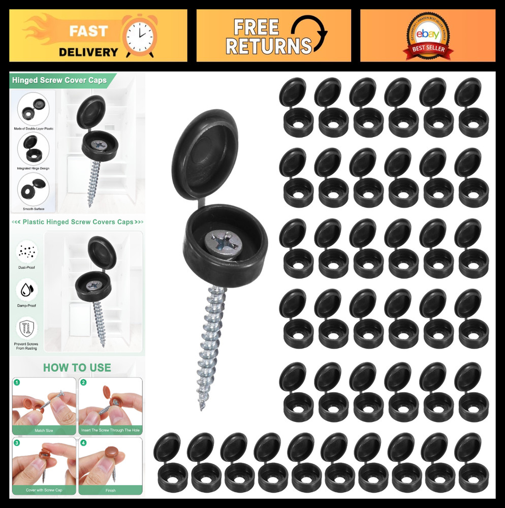 200-Pack Plastic Screw Cover Caps, 6mm Hinged Washer Flip Protection for M3 M4 M
