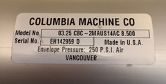 COLUMBIA MACHINE 03.25-CBC-2MAUS14AC 8.500 PNEUMATIC CYLINDER *NEW*