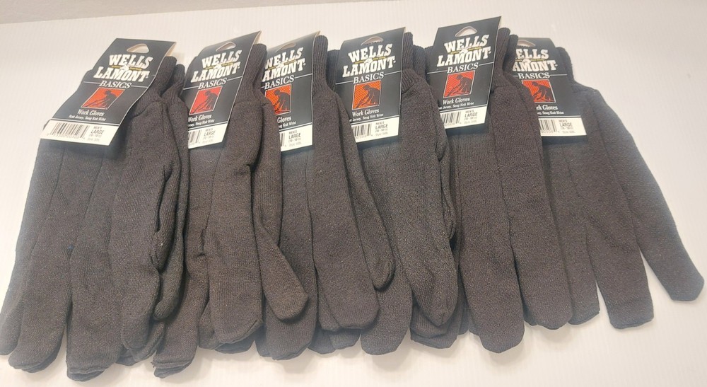 Lot of 6 Wells Lamont Large Brown Jersey Work Gloves Protective Knit Wrist