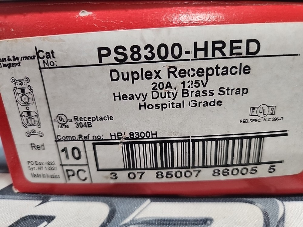 PS8300-HRED Duplex Receptacle 20A 125V Hospital Grade. Box Of 10