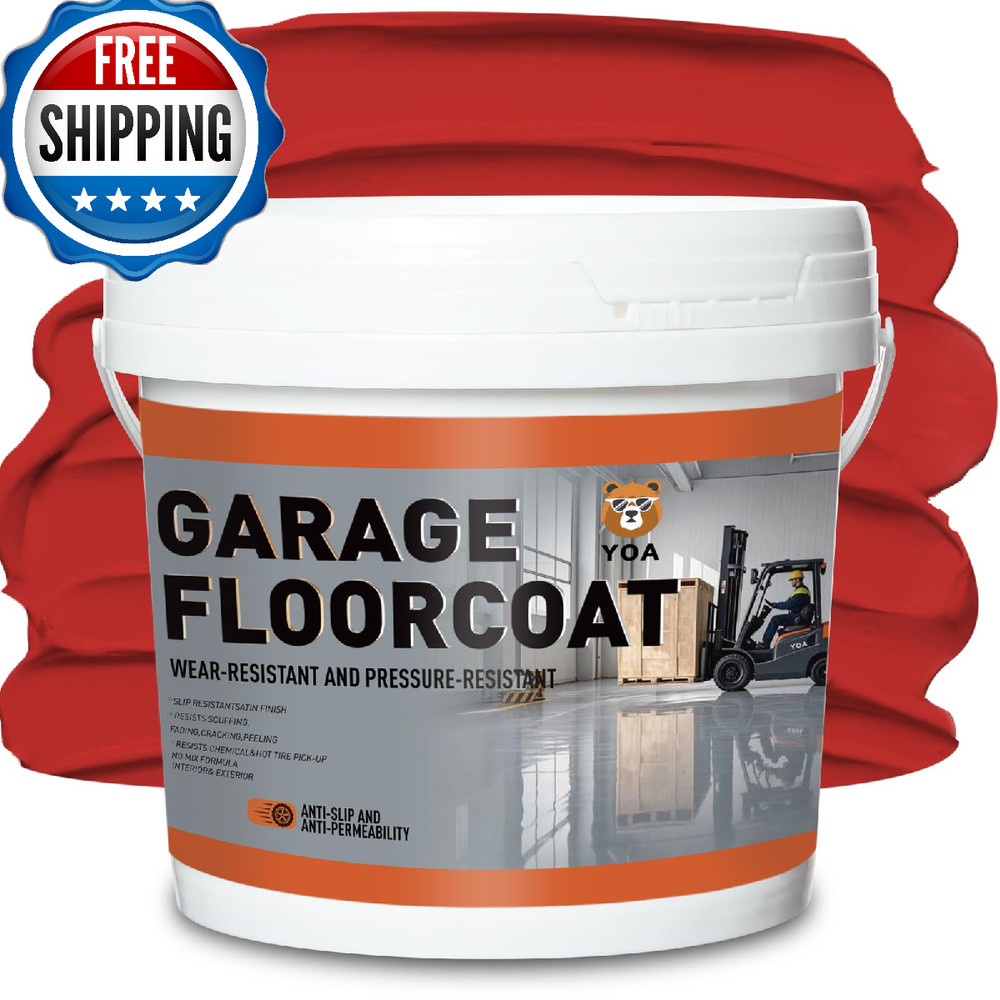 Yoa Professional Concrete Garage Floor Paint Acrylic Resin Coating 1-Gallon Red