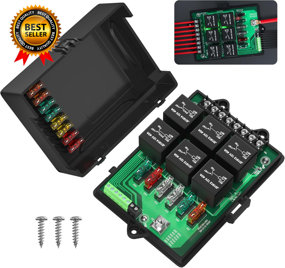 Relay Box Fuse Relay Box 12V Automotive Universal Fuse Panel with 6 Way Relays