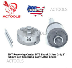 Self Centering Baby Lathe Chuck MT2 Revolving Center 2MT Shank 3 Jaw 2-1/2″ 65mm