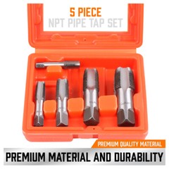 5 Pieces NPT Taper Pipe Tap Set 1/8″ 1/4″ 3/8″ 1/2″ and 3/4″ With Case SAE Inch