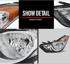 Pair Headlamps Hyundai Elantra Sedan 2011-2013 Clear Lens Chrome Amber HY2503161