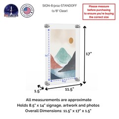 Clear Acrylic 8.5×14 Sign Holder 11.5×17 Wall Mount Stainless Steel Standoffs
