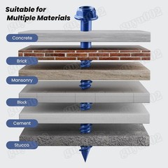 230 x Flat/Hex Washer Head Concrete Masonry Screw Tapcon Anchor & Bit 1/4″ 3/16″