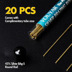 20 Sticks 45% Silver Brazing Solder Rod Bag-5 round Welding Rods, 1/16” X 10”