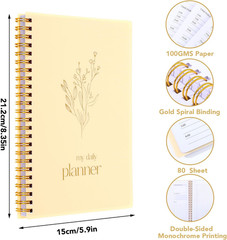 Undated Daily Planner with Hourly Schedule, 5.71″ X 8.35″ Daily to DO