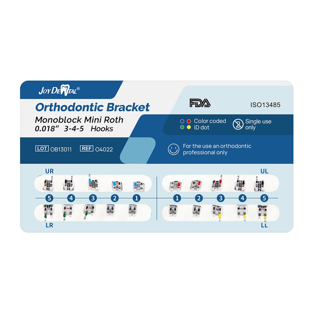 Dental MIM Soporte ortodóntico Brackets Mini MBT/Roth 018/022 Monoblock Hooks