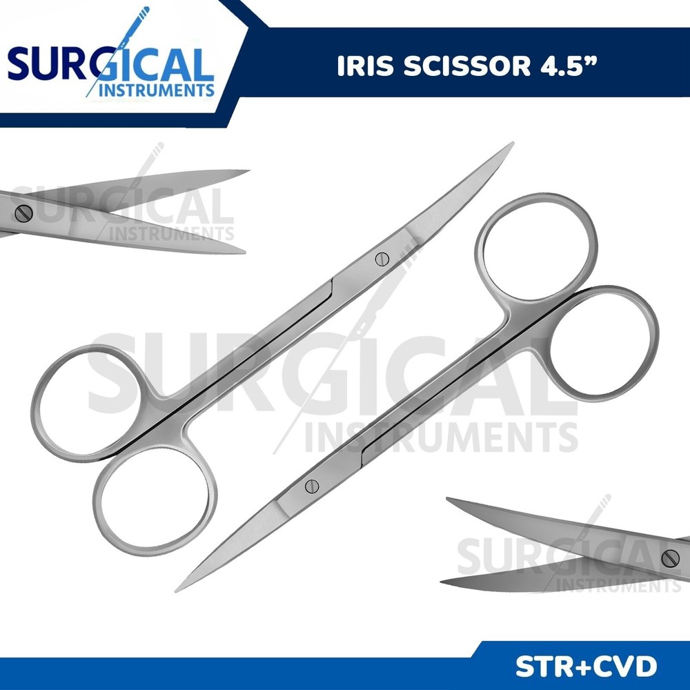 2 Iris Scissors 4.5″ Curved & Straight Surgical Dental Instruments