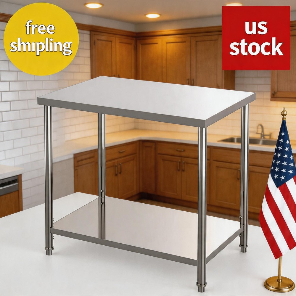Takywep Heavy Duty 2-Tier Stainless Steel Commercial Prep Table 36″x 24″x 35″