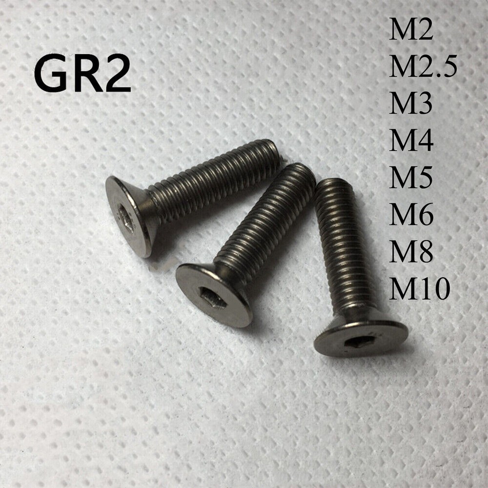 Titanium GR2 Hex Socket Bolt Countersunk Flat Head Screws M2 M2.5 M3 M4 M5 M6 M8
