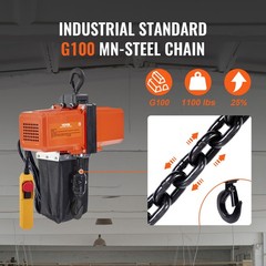 VEVOR Electric Chain Hoist Single Phase Crane Hoist 1100 lbs Load 15 ft Lifting