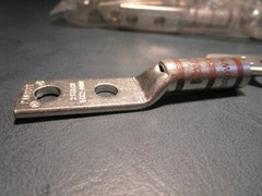 (2) Copper Comp. Lug 2 Hole #2 AWG 1/4″(6.4mm) Stud .63″(16mm) Hole Spacing