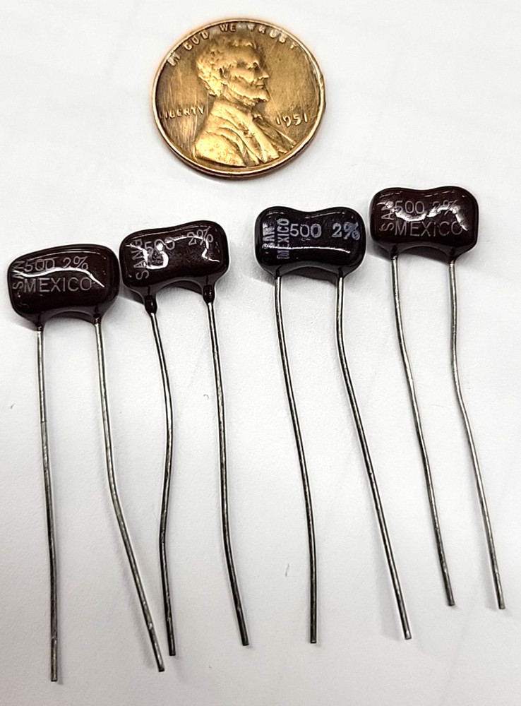 4PCS – 500pF @ 500V (2%) DIP SILVER MICA CAPACITOR – 500PF-MICA-SAN NEW