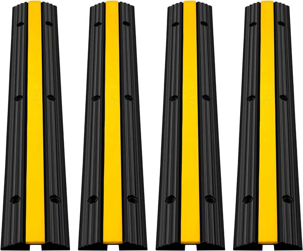 4 Pack of 1-Channel Rubber Cable Protector Ramps Heavy Duty 18000Lbs Load Capaci