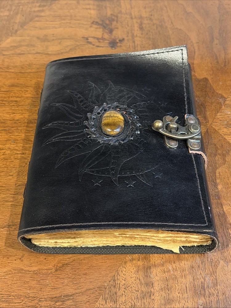 Handmade Leather Spell Book Journal Tiger Eye Stone Clasp ~100 Pages