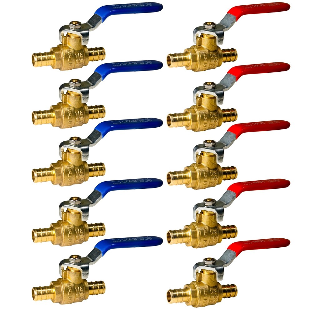 Liphontcta 10 PIECES XFITTING HOT (RED) COLD (BLUE) OF 1/2 PEX BRASS FULL PORT S