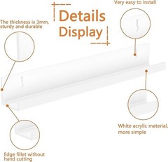 6-Pack 12in White Acrylic Vinyl Record Wall Holder Storage Display Shelf