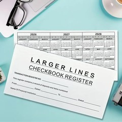 10 Pack Large Print Low Vision Checkbook Registers, 3″ x 6″, Check Registers for