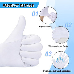100% Cotton Gloves, 6 Pairs White Cotton Gloves for Dry Hands Sleeping Moisturiz