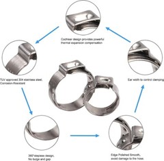 260X Single Ear Hose Clamps 304 Stainless Steel Crimp Hose Clamp Crimp Tools Kit