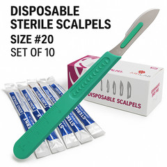 10 PCS BOX- STERILE DISPOSABLE SCALPELS #20 SINGLE USE – DISSECTING, SURGICAL
