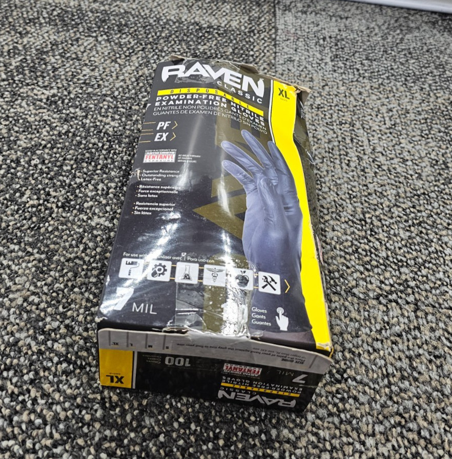 (QTY 300) SAS Raven 66519 Black Nitrile Gloves Powder Free 7mil XLarge XL
