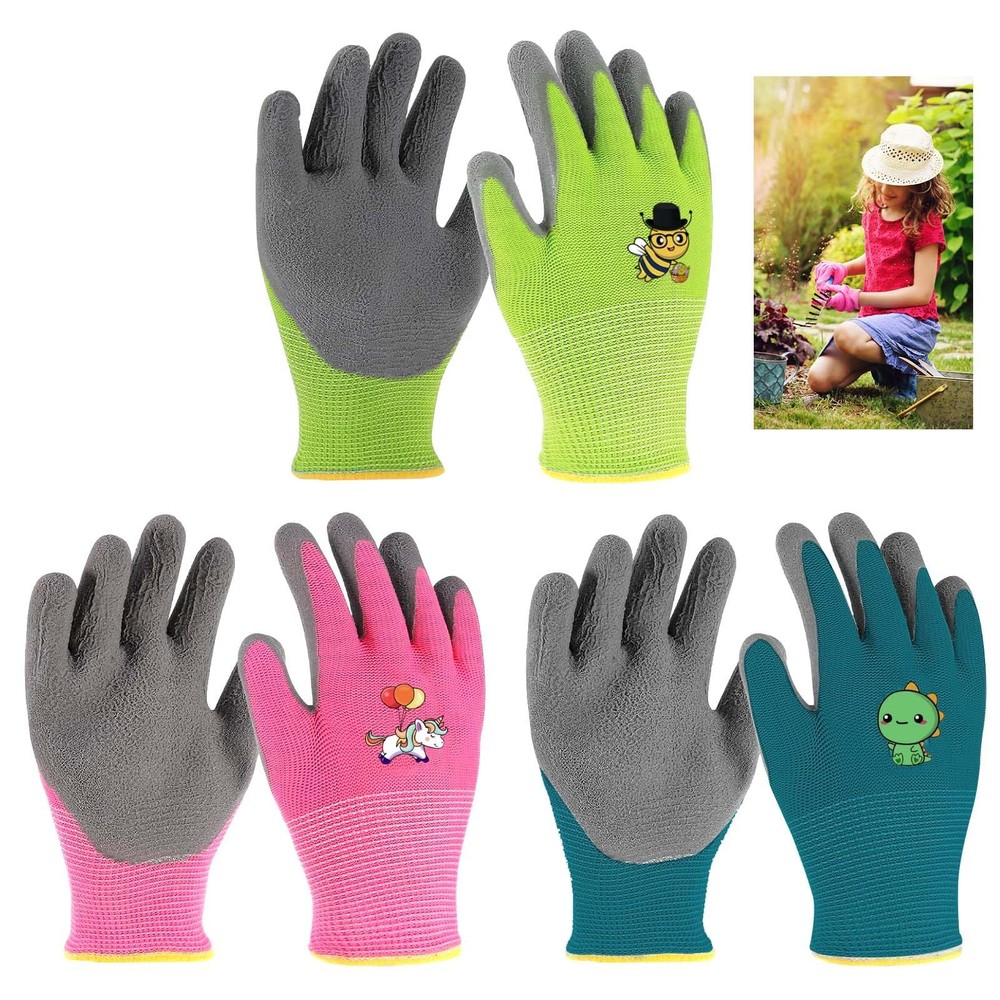 3 Pairs Gardening Gloves for Kids 24 Years, Kids Work Gloves with Late…