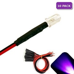 10 x Pre wired 12v 5mm UV Purple LEDs Prewired 12 volt LED 10v 11v 13v 14v 15v