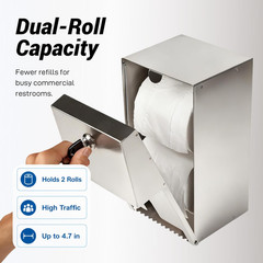 Commercial Double Rolls Toilet Paper Dispenser Holder,Heavy Duty Stainless Steel