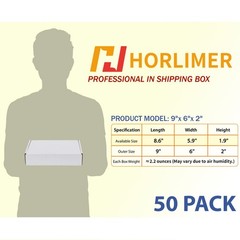 HORLIMER 9x6x2 inches Shipping Boxes Set of 50, 9″ x 6″ x 2″, White-50 Pack