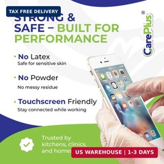 CARE PLUS Latex-Free Vinyl Gloves Clear Large Size 100 Count | Heavy Duty, Non-S