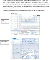 Garage Repair Order Forms, 8.5 x 11.44 Inches, 3 Part, 50 Sets, White and Canary