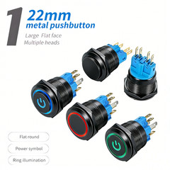 22mm SPDT IP65Aluminum Alloy High Head Ring Power Symbol Led Button Power Switch