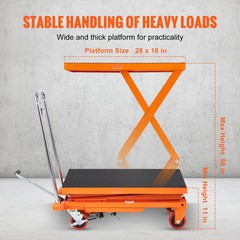 VEVOR Hydraulic Lift Table Cart 330 lbs Manual Double Scissor Lift Table 50″