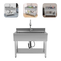 Used Commercial Sink Stainless Steel Sink Single Bowl Kitchen Sink w/ Faucet