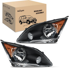 Headlight Assembly Black Housing Amber Reflector Pair 2007-2011 Honda CR-V
