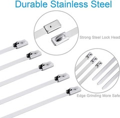 Metal Zip Ties 304 Stainless Steel Heavy Duty Cable 198-400lb 8″ 12″ 18 24″ 3TL