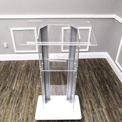 Returned Item Clear Acrylic Plexiglass Podium Metal Corners Church Pulpit