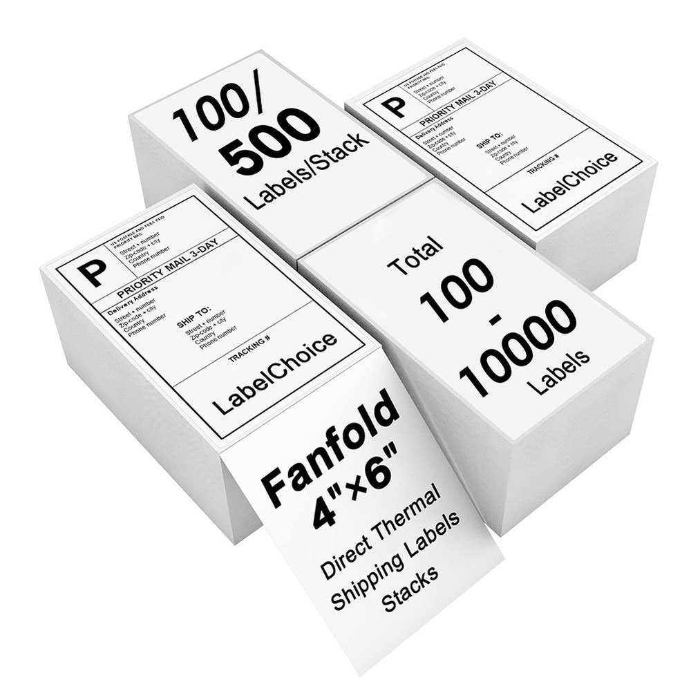 4×6 Fanfold Direct Thermal Mailing Shipping Labels Perforated for Zebra & Rollo