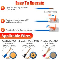 90Pcs For Wago 221 Lever Nuts Compact Splicing Wire Connectors – 2/3/5 Terminal