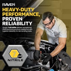 Raven SAS66518 SAS Safety Powder Free Examination Black Nitrile Gloves – 7 Mil L