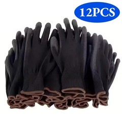WOLF Ultra-Thin Black Work Gloves Polyurethane Palm Coated Nylon Shell 12 Pairs