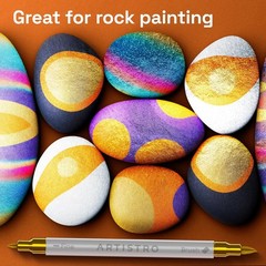 24 Metallic Acrylic Paint Markers – Paint Pens for Drawing, Brush + Fine Tips –