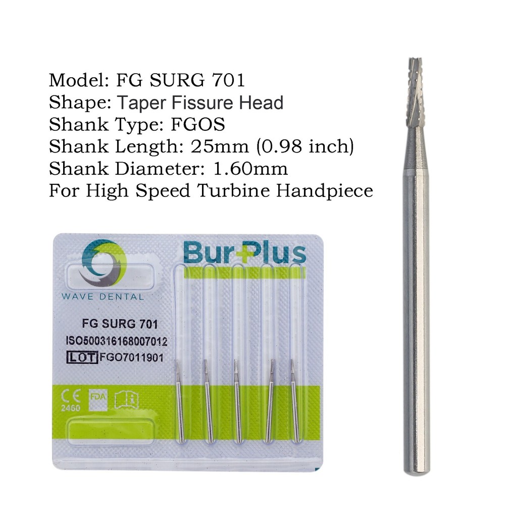 Wave Dental Carbide Bur Taper FG SURG 701 701L Surgical for High Speed Handpiece