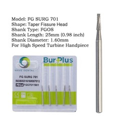 Wave Dental Carbide Bur Taper FG SURG 701 701L Surgical for High Speed Handpiece